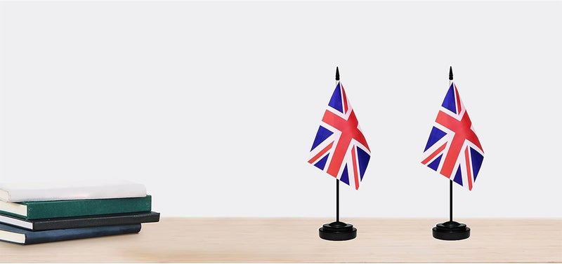 tibijoy UK Flags British Desk Table Flag Set Small Mini United Kingdom Table Office Flag with 13" Black Pole, Black Base and Spear Top,Miniature British Deluxe Desktop Flag, Home Decoration, Office Decoration, Festival Celebrations(12 Pack ) - Image 5